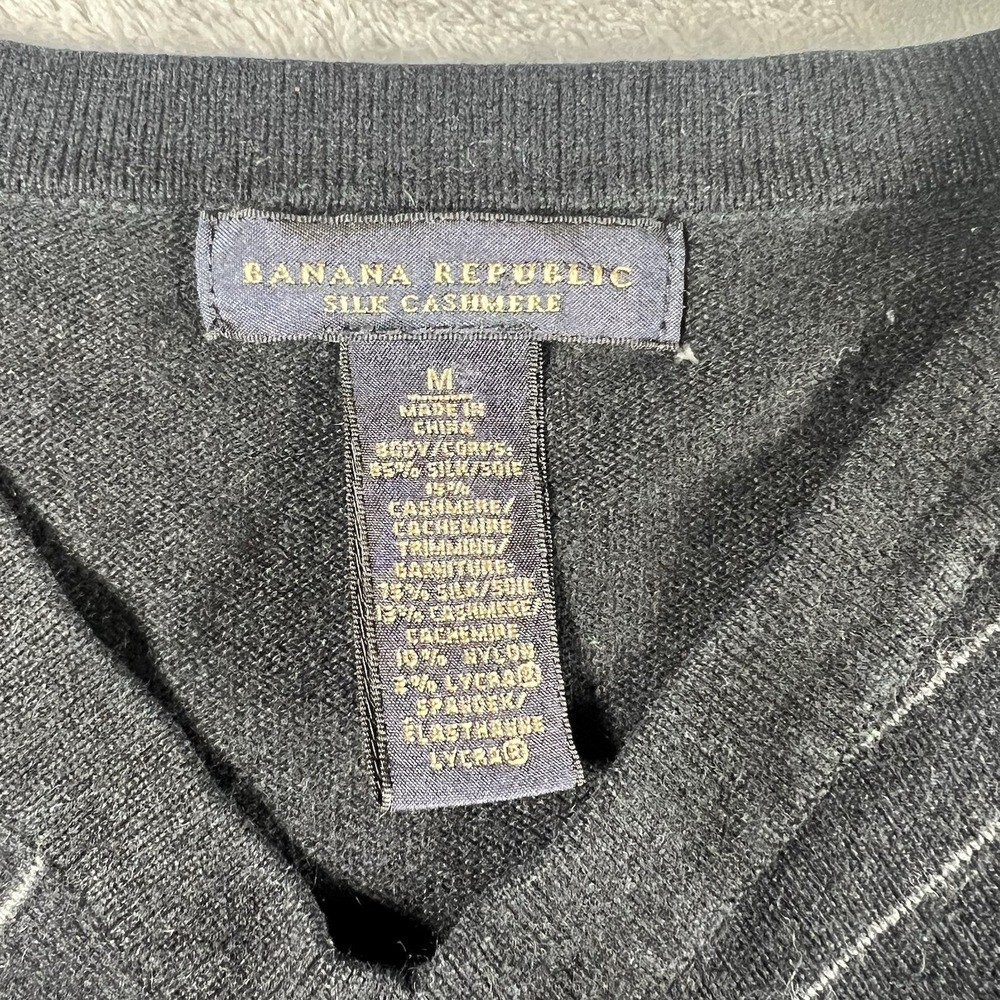 Banana Republic Sweater Men's Medium Black Silk Cashmere V Neck Vtg - Picture 4 of 8